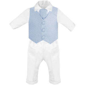 Baby Boys Blue & White Diamond 4 Piece Christening Suit